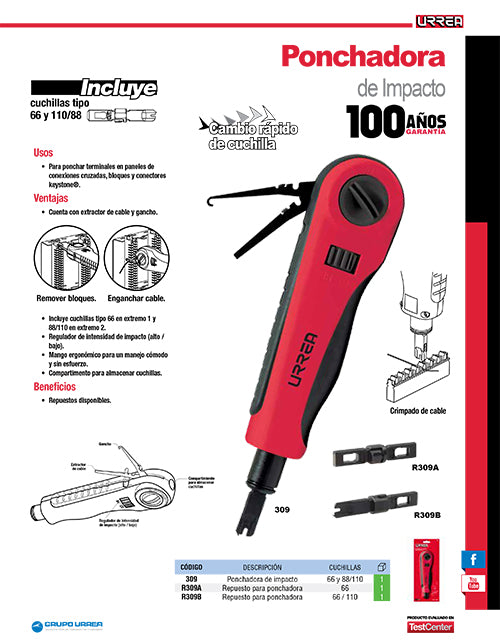 Ponchadora de impacto cuchillas 66 y 88/110 Urrea