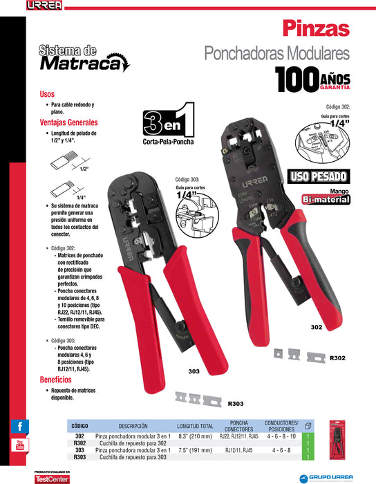 Repuesto para pinza ponchadora modular 302 Urrea