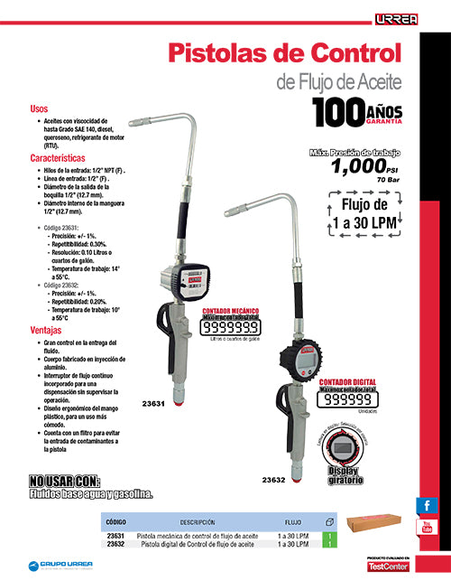 Pistola de control de flujo de aceite digital Urrea