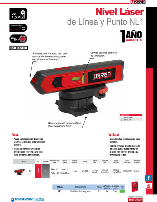 Nivel láser línea y punto Urrea