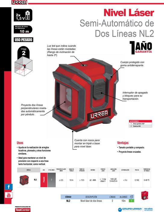 Nivel láser semiautomático 2 líneas Urrea