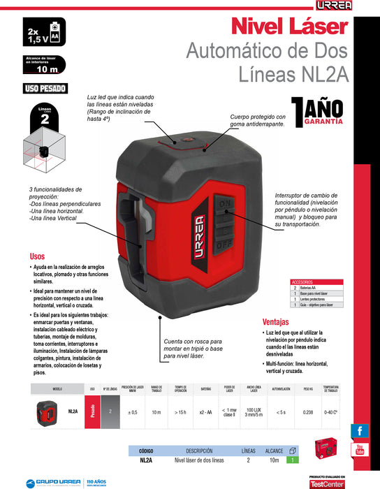 Nivel láser automático 2 líneas 360° Urrea