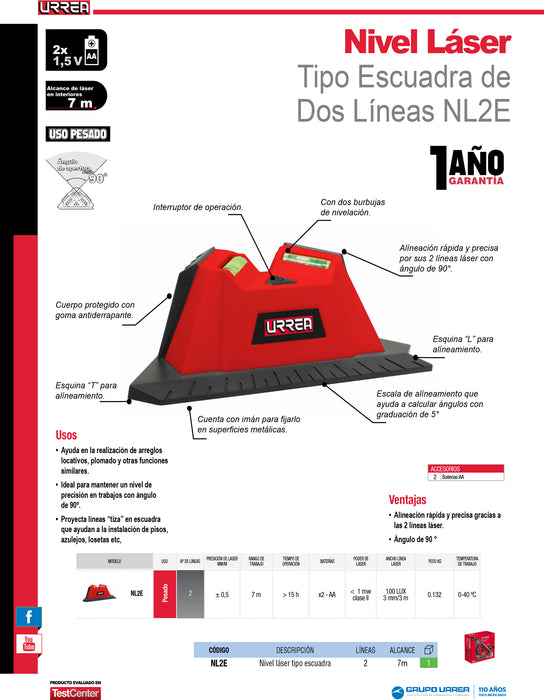 Nivel láser escuadra 2 líneas Urrea