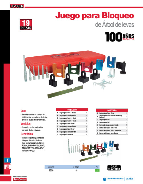 Juego para bloqueo de árbol de levas, 19 piezas Urrea
