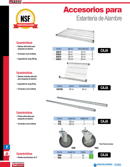 Rueda para carro utilitario de alambre 5" con freno Urrea