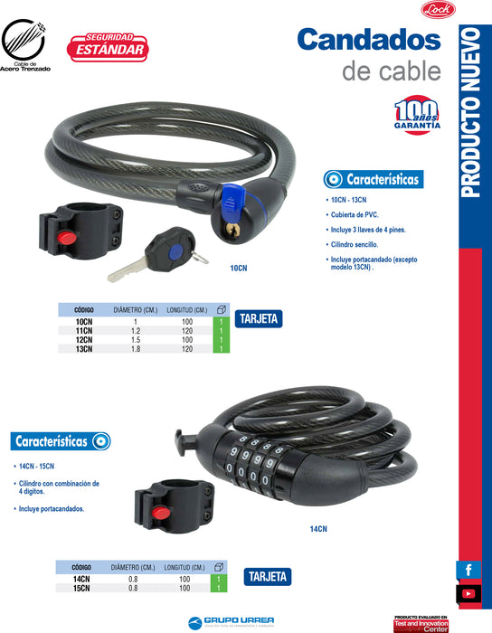 Candado de cable con llave estándar 1.8 cm x 1.20 m Lock