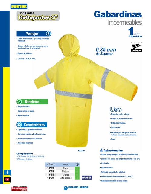 Gabardina impermeable con cintas reflejantes EG Surtek