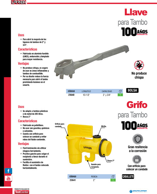 Grifo para tambo de polietileno 2" Urrea