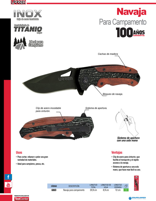 Navaja abatible de acero inoxidable para campamento Urrea