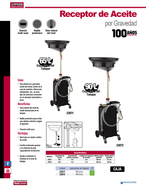 Receptor de aceite por gravedad 90 Lt Urrea