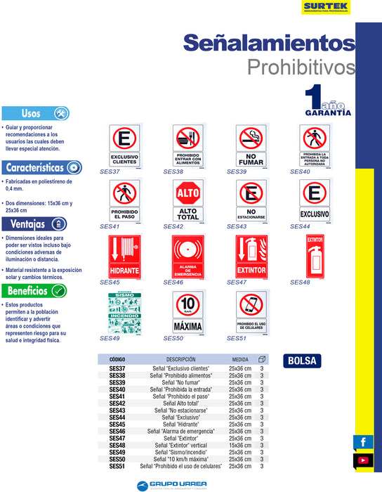 Señal "Prohibido el uso de celulares" Surtek