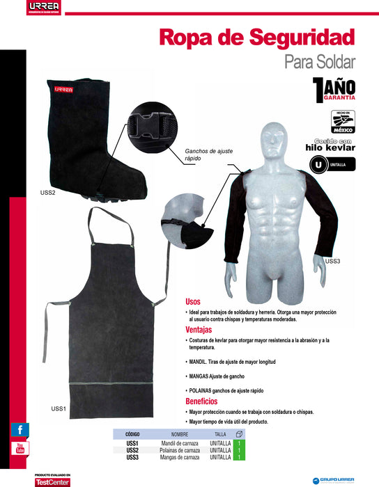 Mangas de carnaza para soldar color negro, 57 cm Urrea