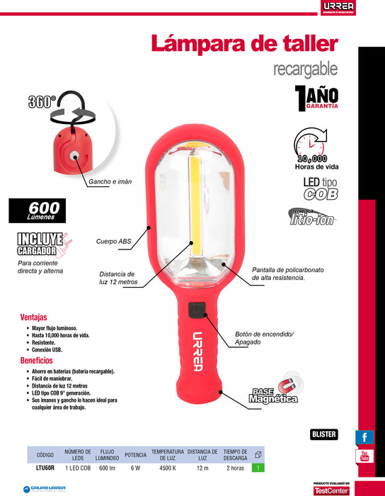 Lámpara de LED para taller recargable de 600 lm Urrea