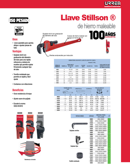 Llave stillson de hierro maleable de 36" Urrea