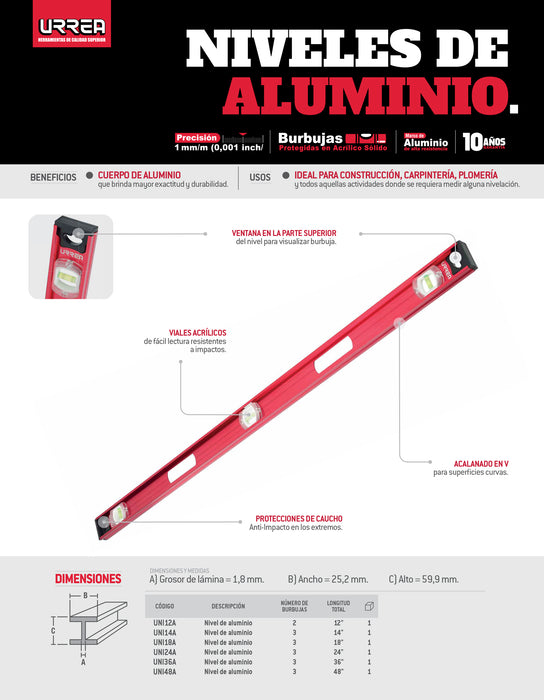 Nivel anti-impacto  14" de aluminio Urrea