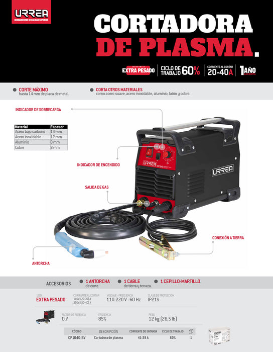 Cortadora de plasma, 110 V - 220 V Urrea