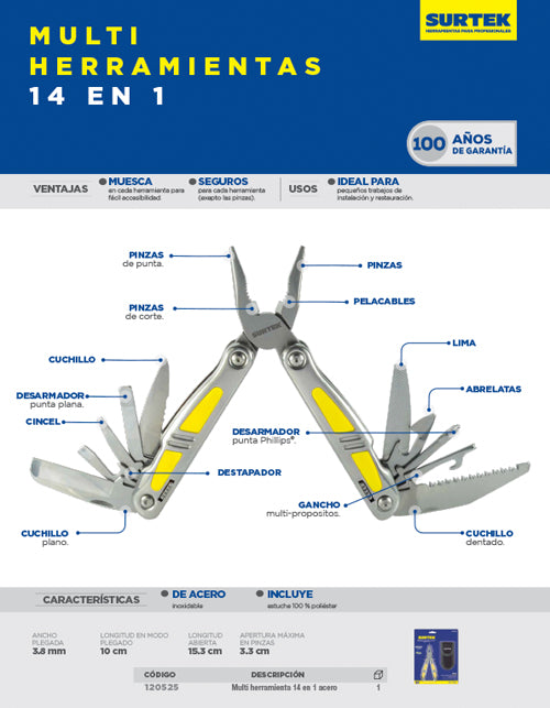 Pinza multiherramienta 14 en 1 Surtek