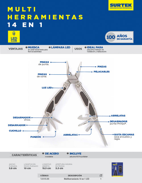 Pinza multiherramienta 13 en 1 Surtek