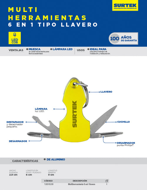 Pinza multiherramienta 6 en 1 tipo llavero Surtek