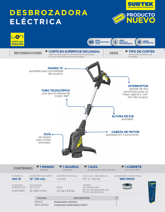 Repuesto de carrete para desbrozadora DE512 Surtek