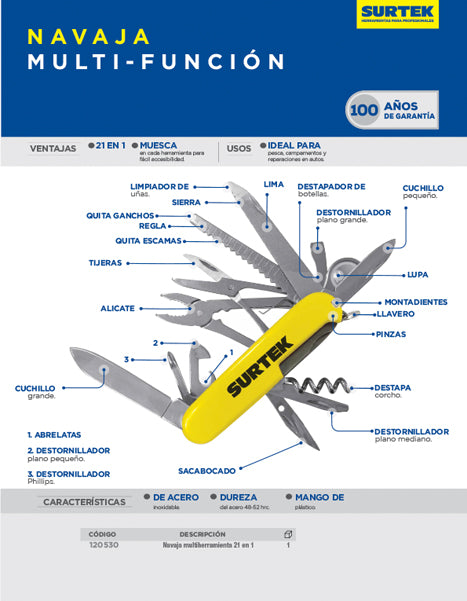 Navaja multifunción 21 en 1 Surtek