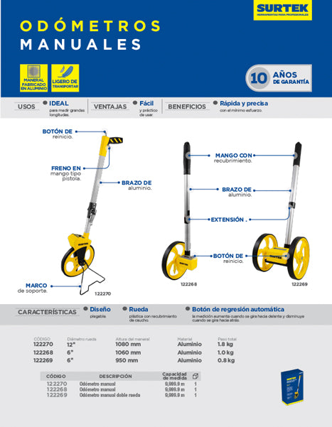 Odómetro manual 10,000 m doble rueda de 6" Surtek
