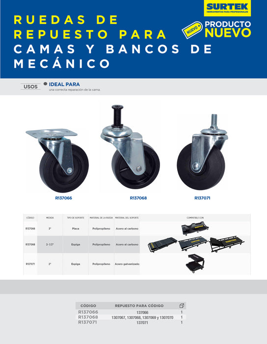 Repuestos de ruedas para cama para mecánico, 137066 Surtek