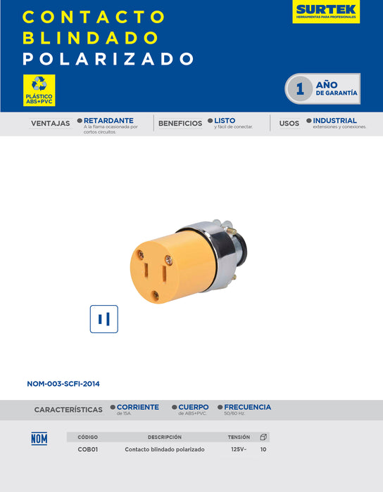 Contacto blindado polarizado, color amarillo Surtek