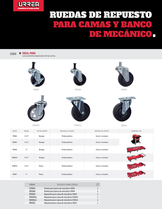 Repuestos de rueda para cama para mecánico, 9991 Urrea