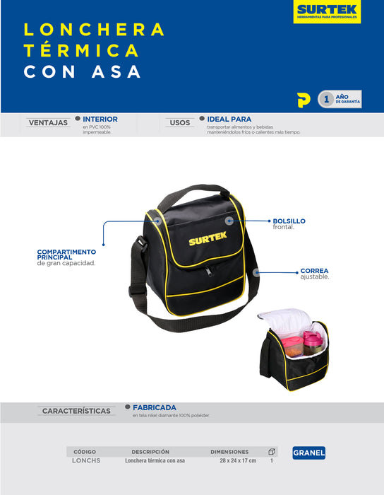 Lonchera de PVC con asa, 28 x 24 x 17 cm Surtek