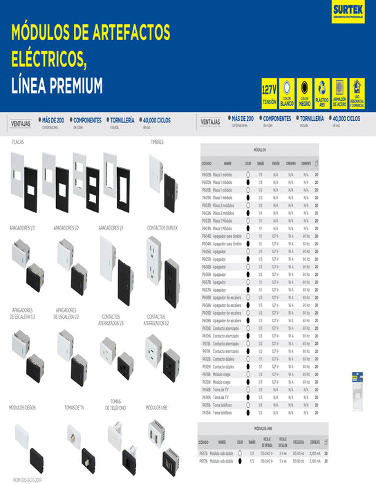 Interruptor 1/3, línea Premium, color blanco Surtek