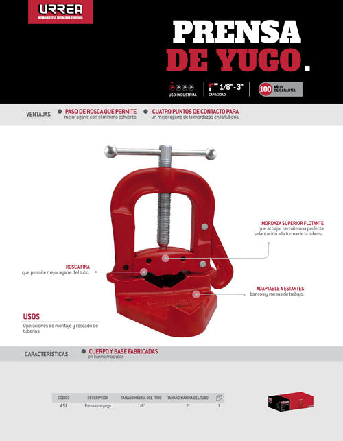 Prensa de yugo para tubos de 1/8" a 3" Urrea
