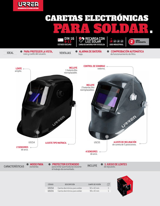 Careta eléctronica para soldar, diseño liso Urrea