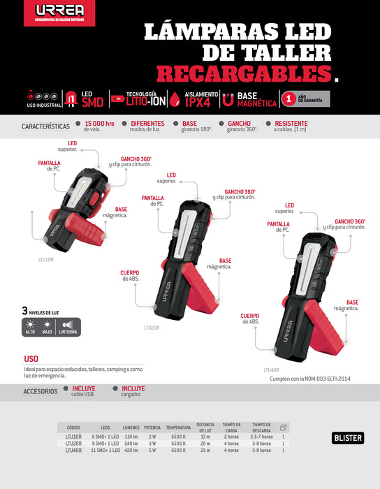 Lámpara de LED para taller recargable de 420 lm Urrea