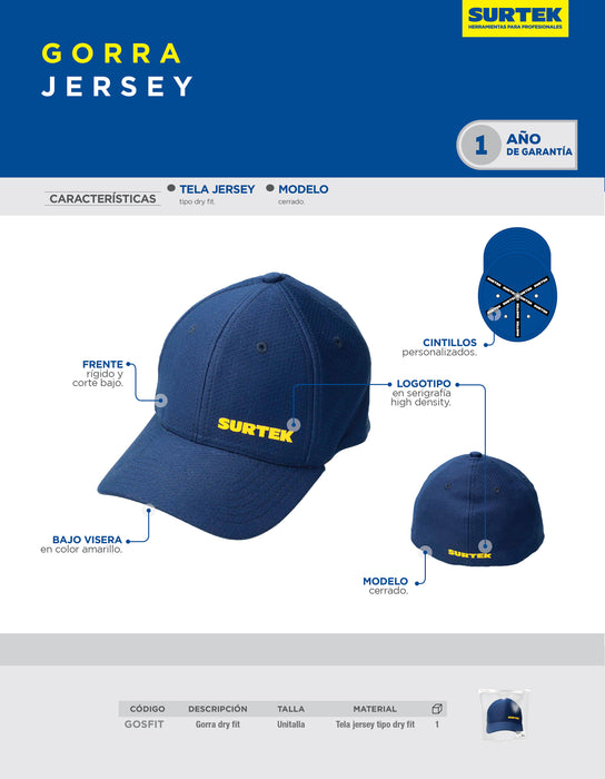 Gorra dry fit estilo cerrada Surtek