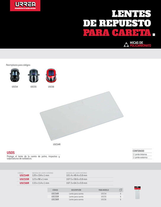 Repuesto de lente para careta USCS5, transparente Urrea