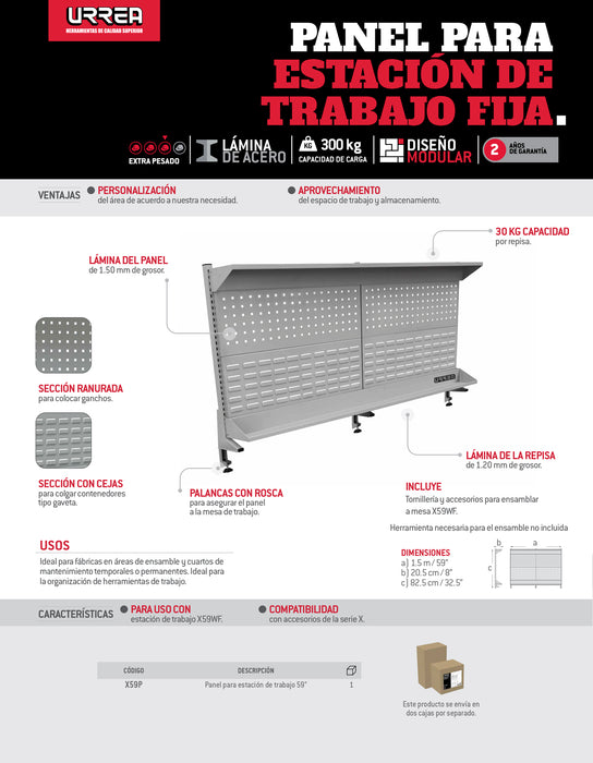 Panel para estación de trabajo serie X 59", 2 piezas Urrea