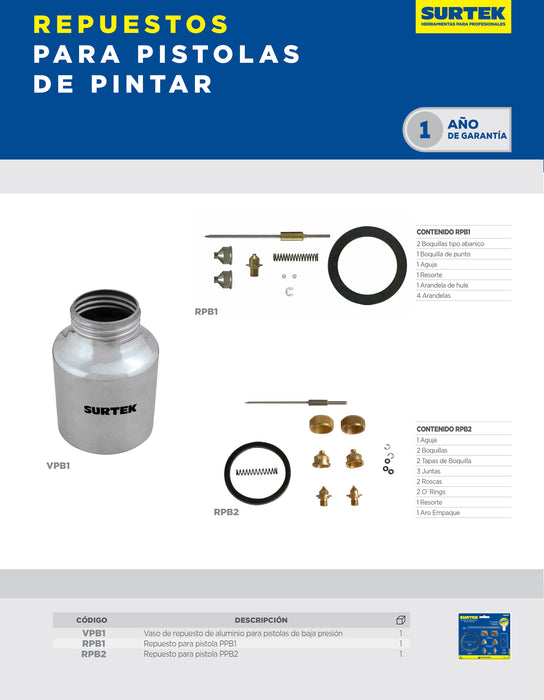 Repuesto de pistola para pintar PPB1 de aluminio Surtek