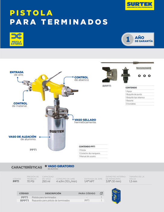 Repuesto de pistola para pintar PPT1 Surtek