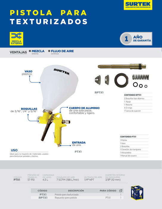 Repuesto de pistola para pintar PTX1 Surtek