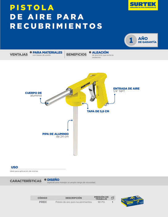 Pistola para recubrimientos 72 PSI Surtek