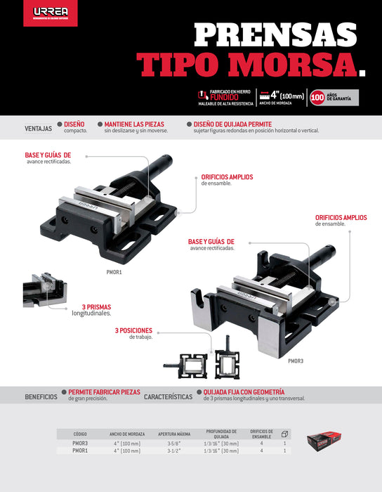 Prensa tipo morsa de 4", 3 posición Urrea