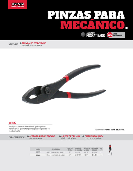 Pinza para mecánico fosfatizada de 8" Urrea