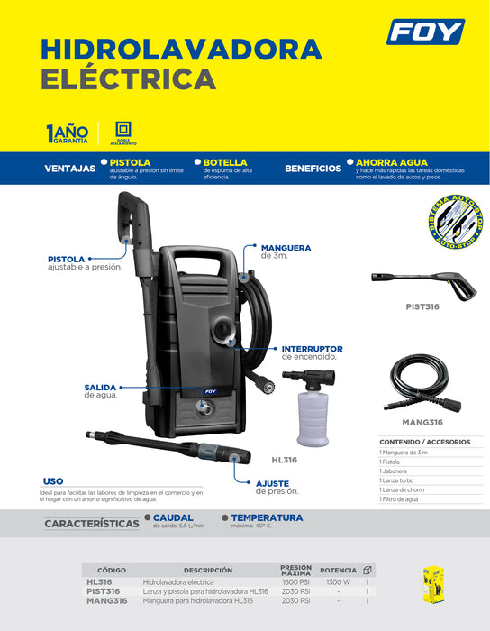 Manguera para hidrolavadora HG316 Foy