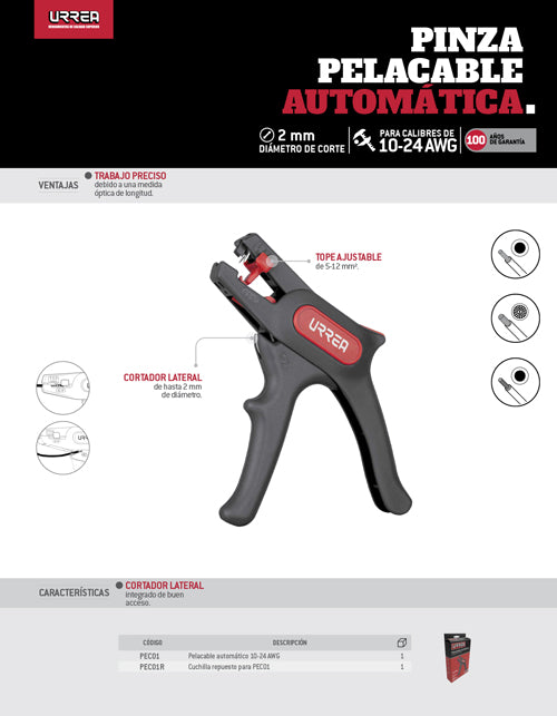 Pinza pelacable automática 10-24 AWG Urrea