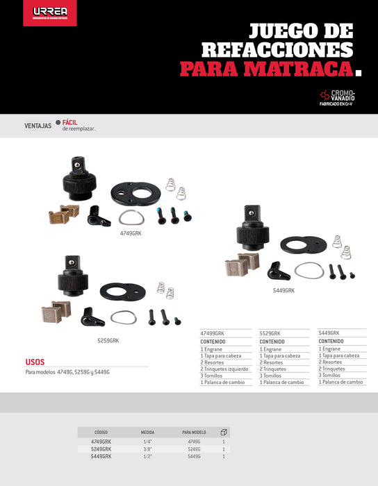 Juego de refacción para matraca reversible 4749G Urrea