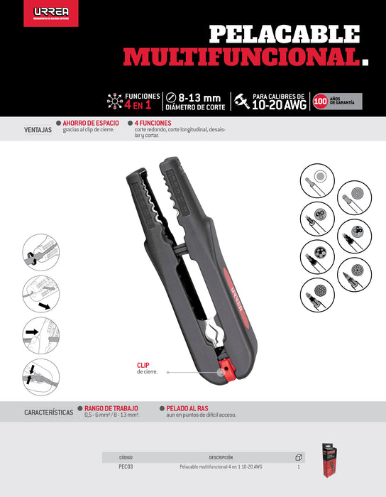 Pelacable multifuncional 10-20 AWG 4 en 1 Urrea