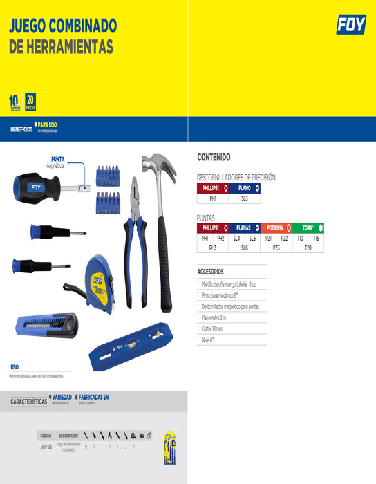 Juego combinado de herramienta, 20 piezas Foy