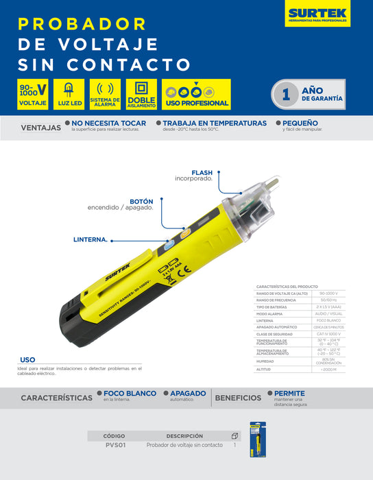 Probador voltaje sin contacto 90 V - 1000 V Surtek