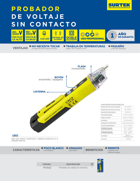 Probador voltaje sin contacto 24 V - 1000 V Surtek